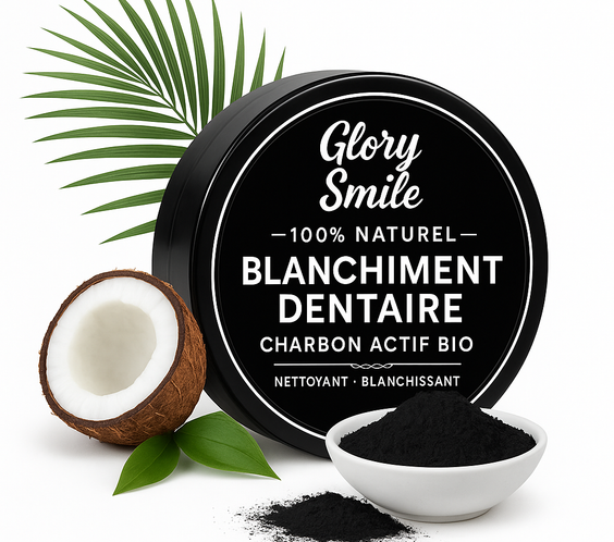 Poudre de charbon actif bio GlorySmile pour blanchiment des dents